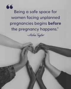"Overcoming Shame: Unexpected Pregnancy and the Church" graphic of hands coming together to form a heart and a quote from the article.
