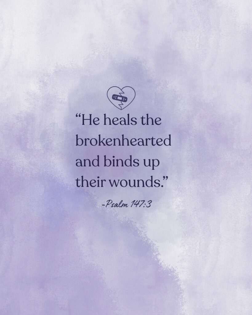 "Bible verses about healing" graphic with Psalm 147:3 on it.